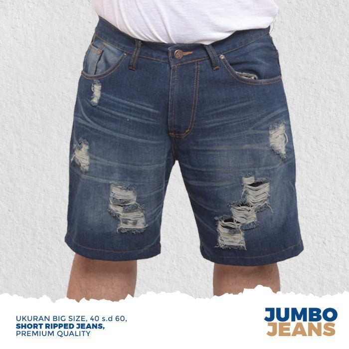 Celana Jeans Pendek Ripped Sobek Pria Big Size Jumbo XXL XXXL