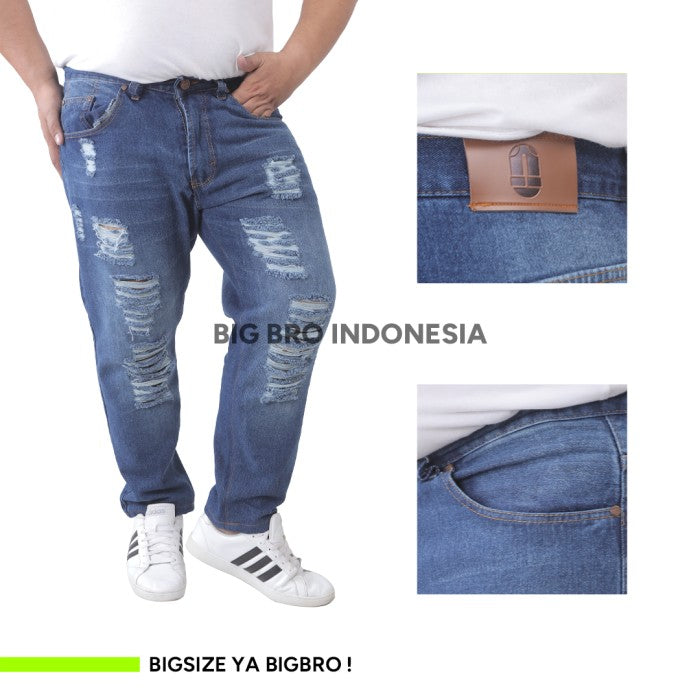 BigBro Celana Jeans Sobek Ripped Pria Big Size Jumbo XL XXL XXXL