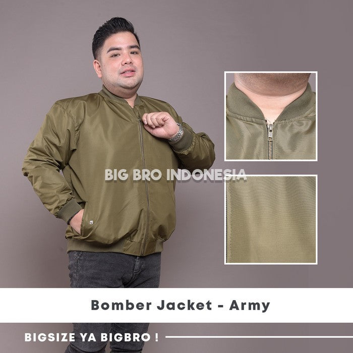 Jaket Bomber Basic Big Size Pria BIG BRO Jumbo Ukuran Besar XXXL Black