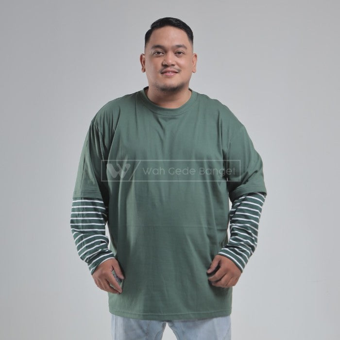 WGB Kaos Panjang Double Layer Stripes Pria Big Size Jumbo XL XXL