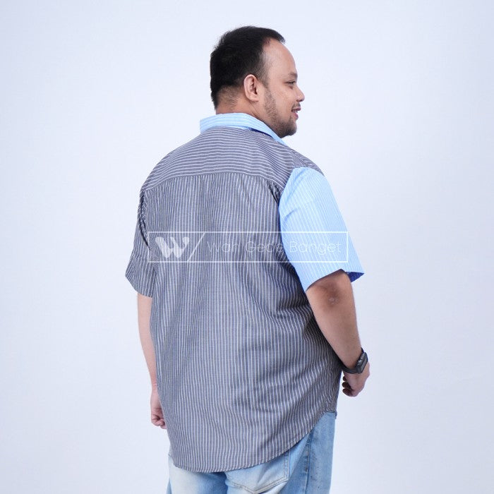 WGB Kemeja Salur Kombinasi Pria Big Size Ukuran Jumbo XXL XXXL