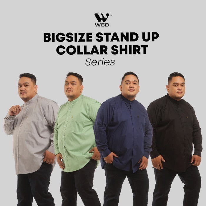 WGB Kemeja Stand Up Collar Lengan Panjang Pria Big Size XXL XXXL