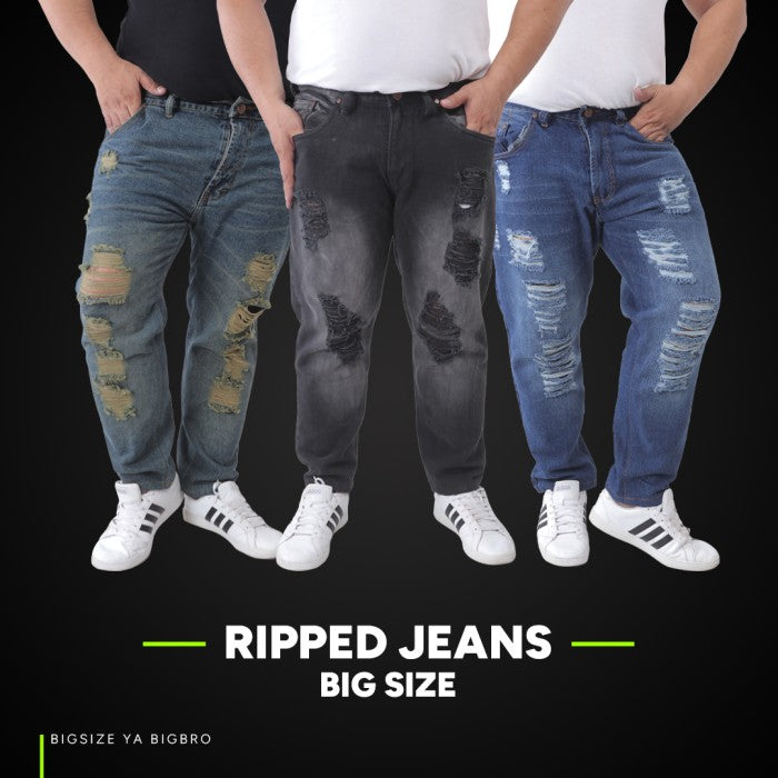 BigBro Celana Jeans Sobek Ripped Pria Big Size Jumbo XL XXL XXXL