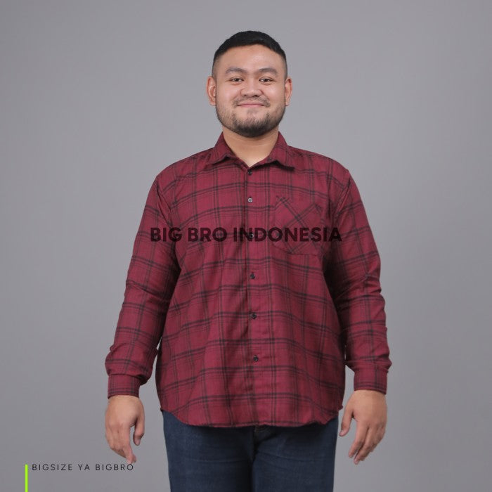 Kemeja Big Size Pria BIG BRO Ukuran Besar Jumbo XXL XXXL Flanel Merah