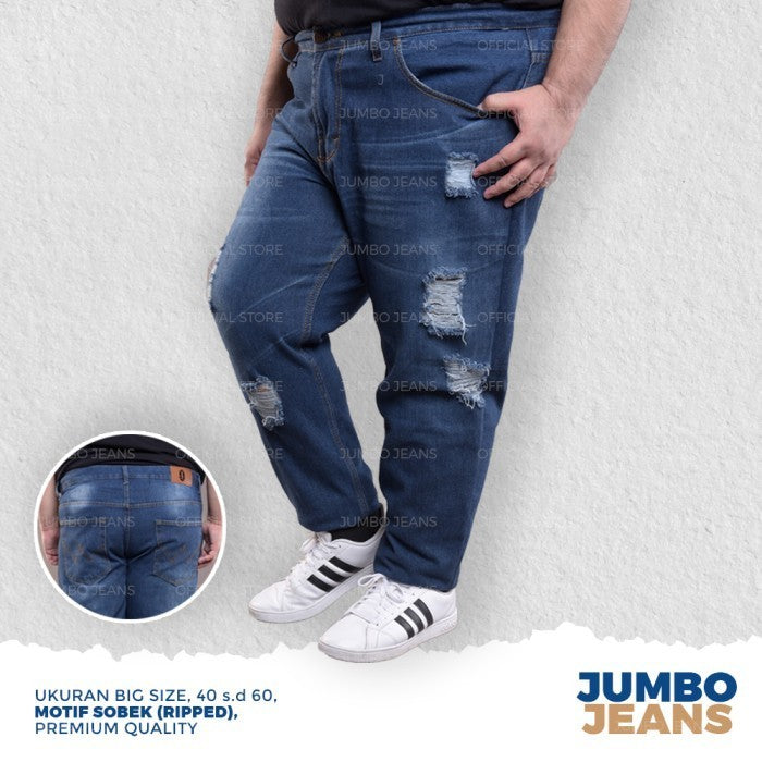 Celana Jeans Panjang Ripped Sobek Pria Big Size Jumbo XL XXL XXXL