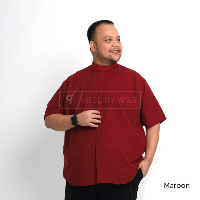 Kemeja Stand Up Collar Pendek Pria Big Size XL  XXL XXXL GDE  WGB