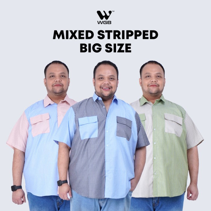 WGB Kemeja Salur Kombinasi Pria Big Size Ukuran Jumbo XXL XXXL