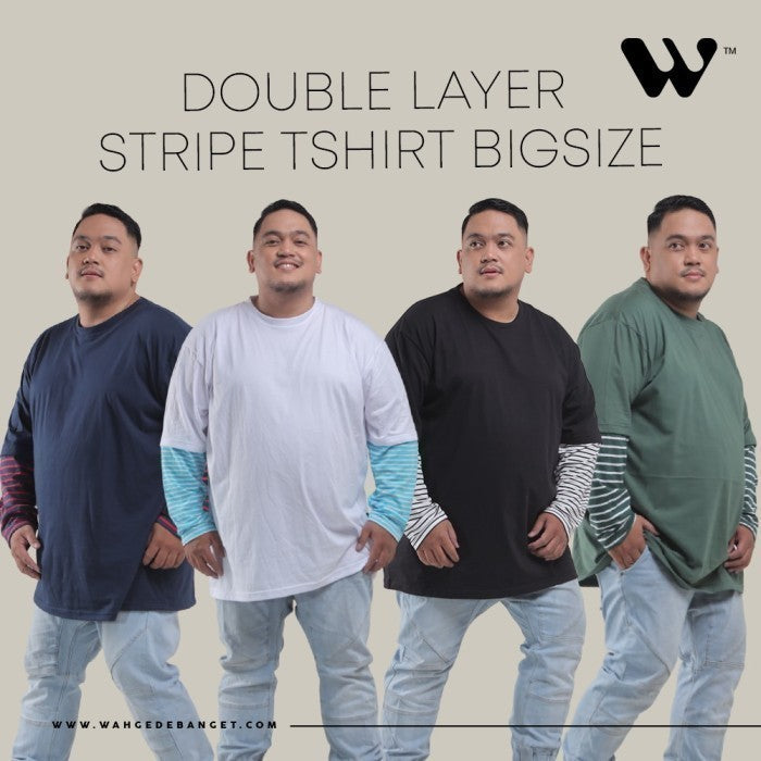 WGB Kaos Panjang Double Layer Stripes Pria Big Size Jumbo XL XXL