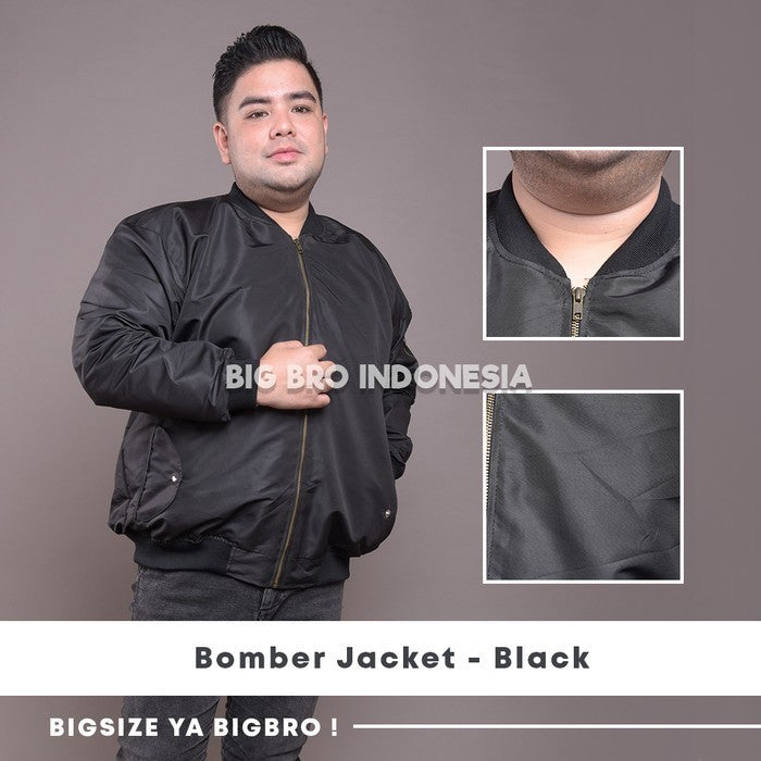 Jaket Bomber Basic Big Size Pria BIG BRO Jumbo Ukuran Besar XXXL Black