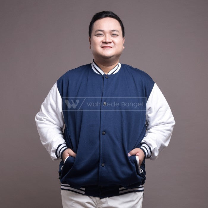 WGB Jaket Bomber Varsity Black White Pria Bigsize Besar Jumbo XXL XXXL