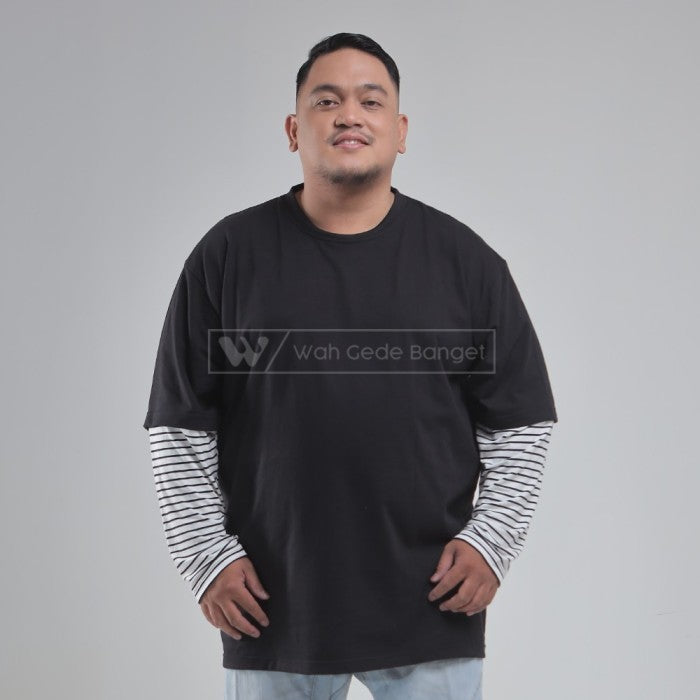 WGB Kaos Panjang Double Layer Stripes Pria Big Size Jumbo XL XXL