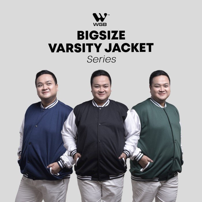 WGB Jaket Bomber Varsity Black White Pria Bigsize Besar Jumbo XXL XXXL