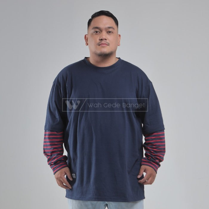 WGB Kaos Panjang Double Layer Stripes Pria Big Size Jumbo XL XXL