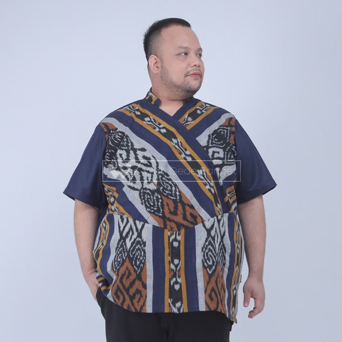 WGB Kemeja Tenun V Neck Pria Big Size Special Collection Jumbo XL XXL