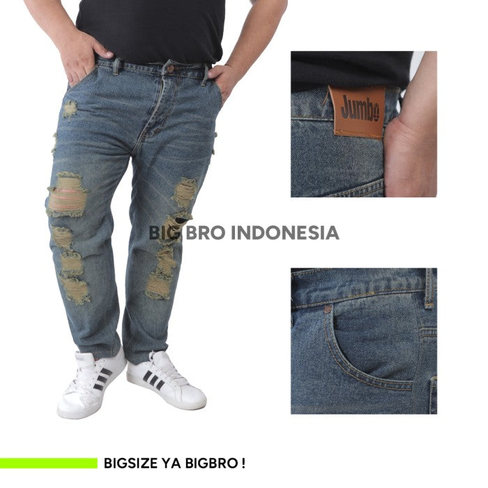 BigBro Celana Jeans Sobek Ripped Pria Big Size Jumbo XL XXL XXXL