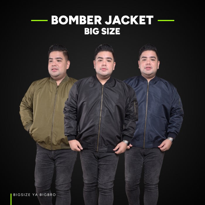 Jaket Bomber Basic Big Size Pria BIG BRO Jumbo Ukuran Besar XXXL Black