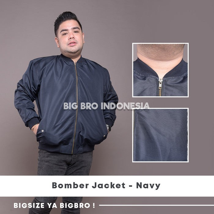 Jaket Bomber Basic Big Size Pria BIG BRO Jumbo Ukuran Besar XXXL Black