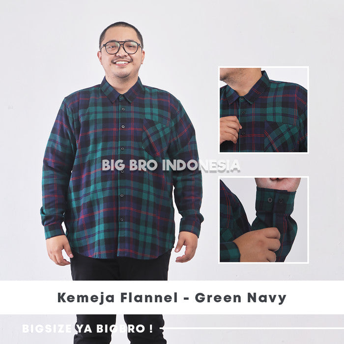 Kemeja Big Size Pria BIG BRO Ukuran Besar Jumbo XXL XXXL Flanel Merah