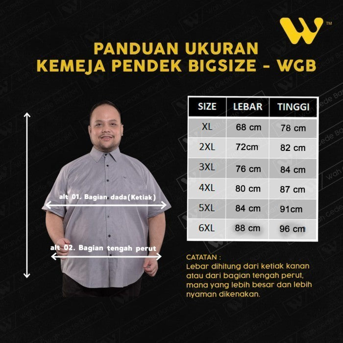 WGB Kemeja Polos Cuban Lengan Pendek Pria Big Size Jumbo XL XXL