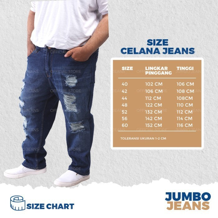 Celana Jeans Panjang Ripped Sobek Pria Big Size Jumbo XL XXL XXXL