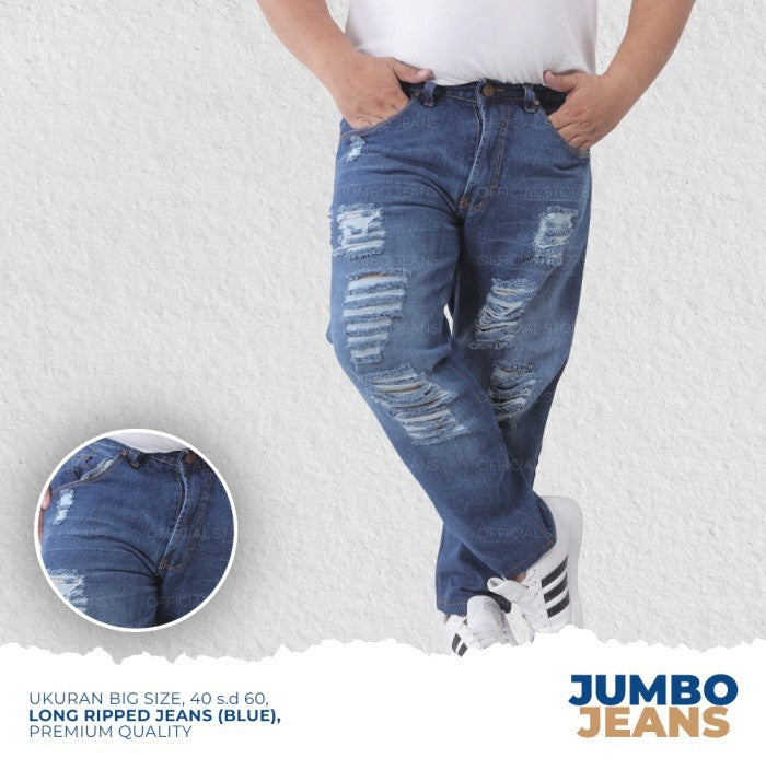 Celana Jeans Panjang Ripped Sobek Pria Big Size Jumbo XXL XXXL