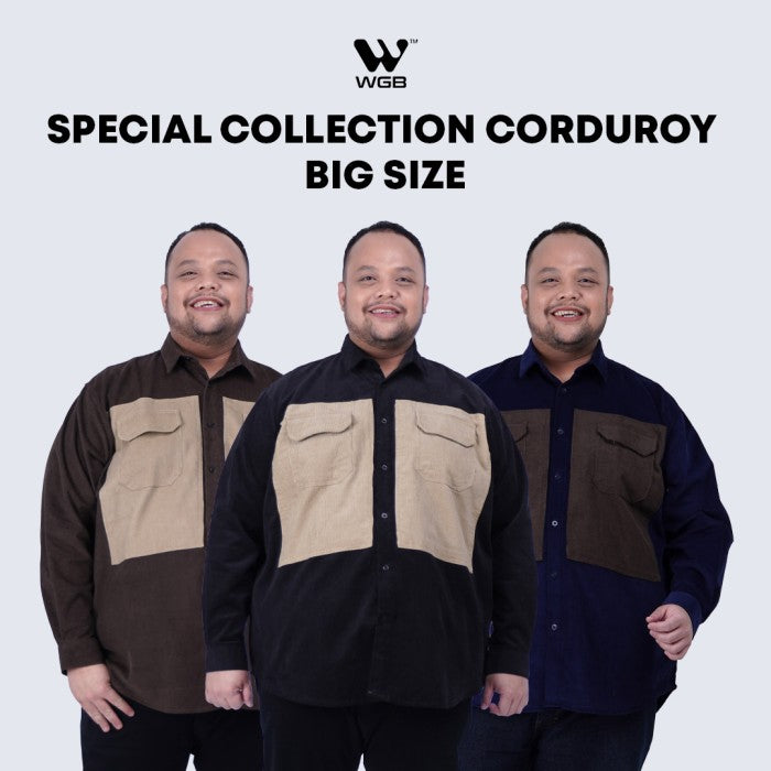 WGB Kemeja Corduroy Kombinasi Pria Big Size Ukuran Besar XXL XXXL