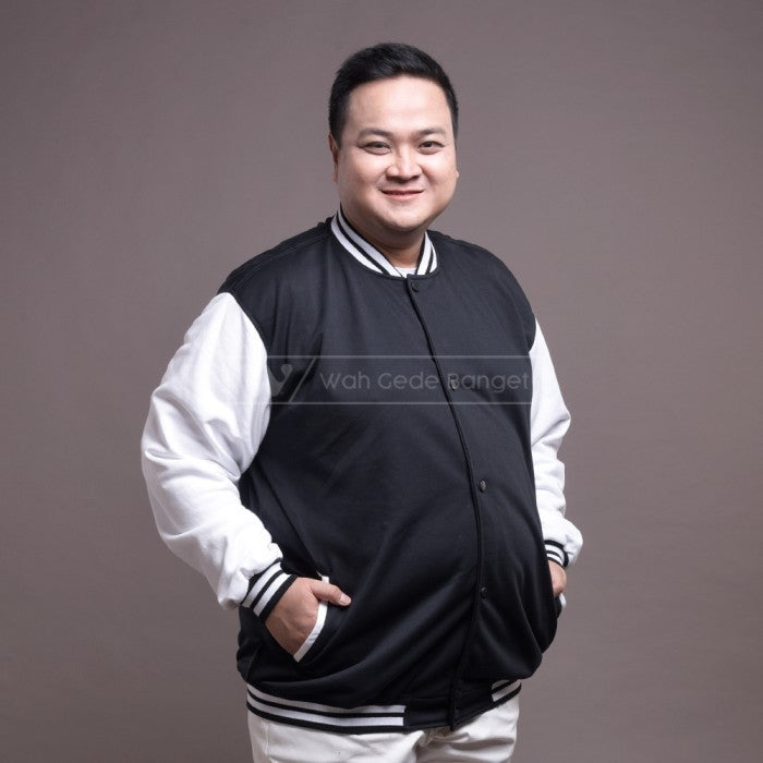 WGB Jaket Bomber Varsity Black White Pria Bigsize Besar Jumbo XXL XXXL