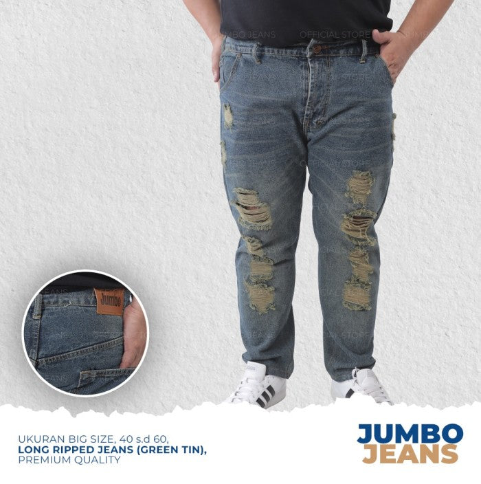 Celana Jeans Panjang Ripped Sobek Pria Big Size Jumbo XXL XXXL