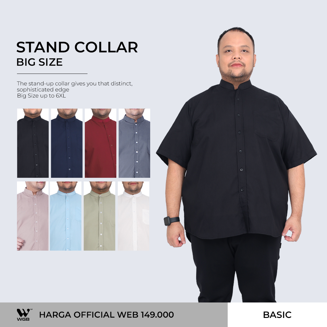 ginee_20251103144431204_5604897679.jpeg Kemeja Stand Up Collar Pendek Pria Big Size XL XXL XXXL GDE WGB - Image 1