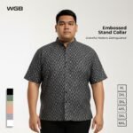 WGB Kemeja Pendek Formal Pria Big Size Embossed Stand Collar Ukuran Besar Jumbo XXL - PRIME